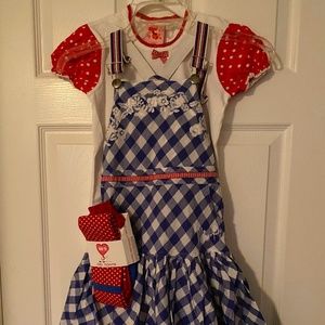 Mim-Pi SET Blue DRESS 8 Years 128 cm Bambi TOP Red Dots TIGHTS 8